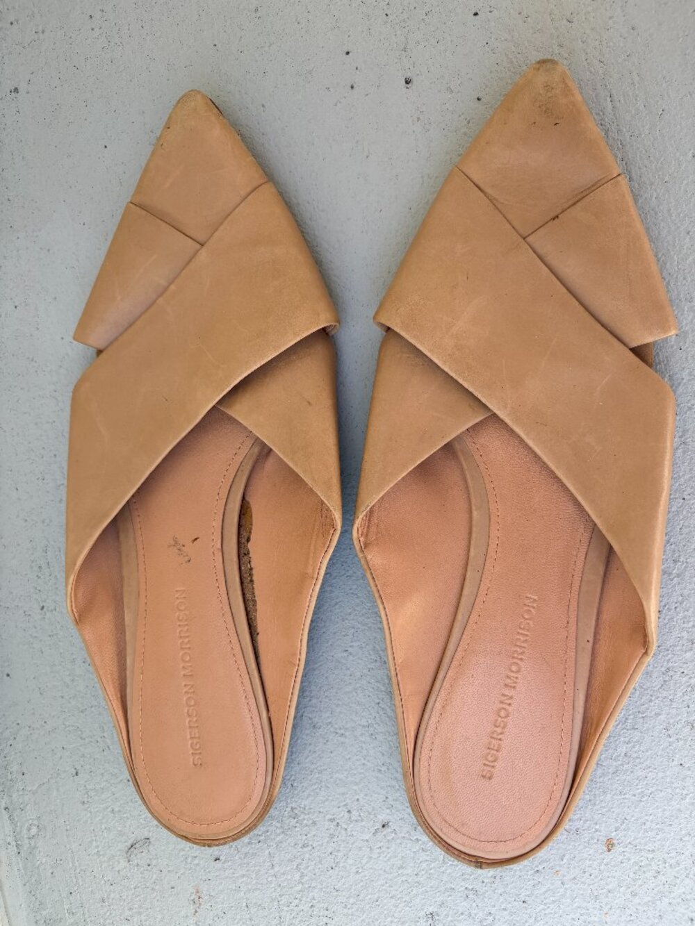 Sigerson Morrison Tan Leather Pointed Toe Mules Flats Women's Size 10